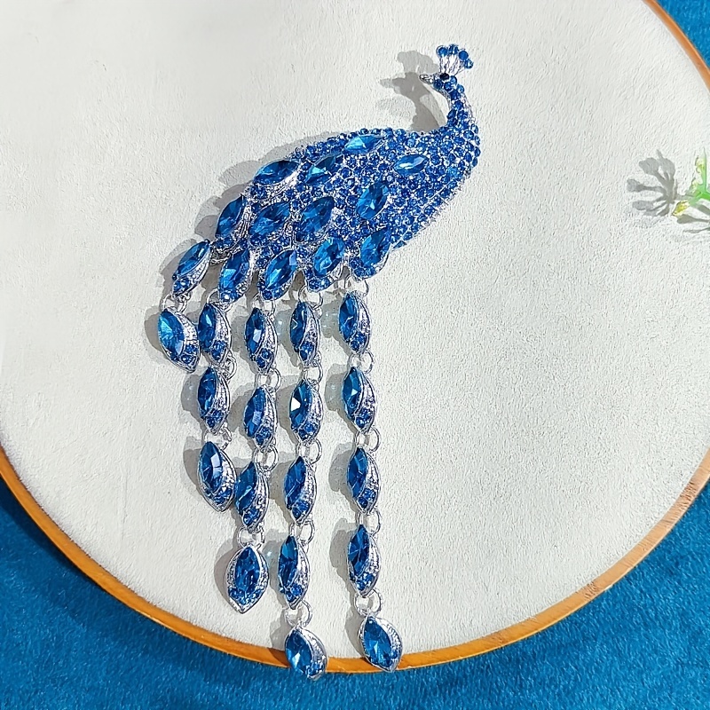 

Luxury Elegant Peacock Brooch, Spring Collection, Rhinestone Embellished, Large Pin For Dress, Coat, Scarf & Shawl, Glittering Accessory For Parties & Banquets