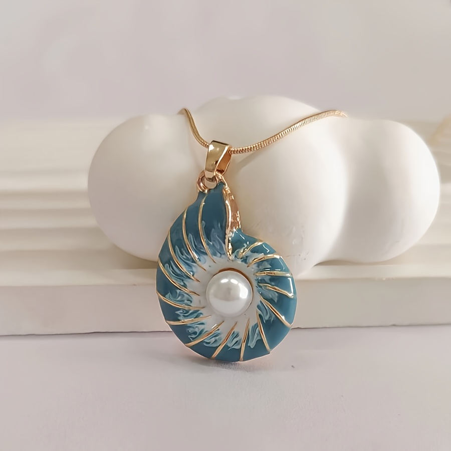 Image of 1pc Blue Snail Cute Fashion Pendant Necklace, Suitable For Daily Vacation Wear