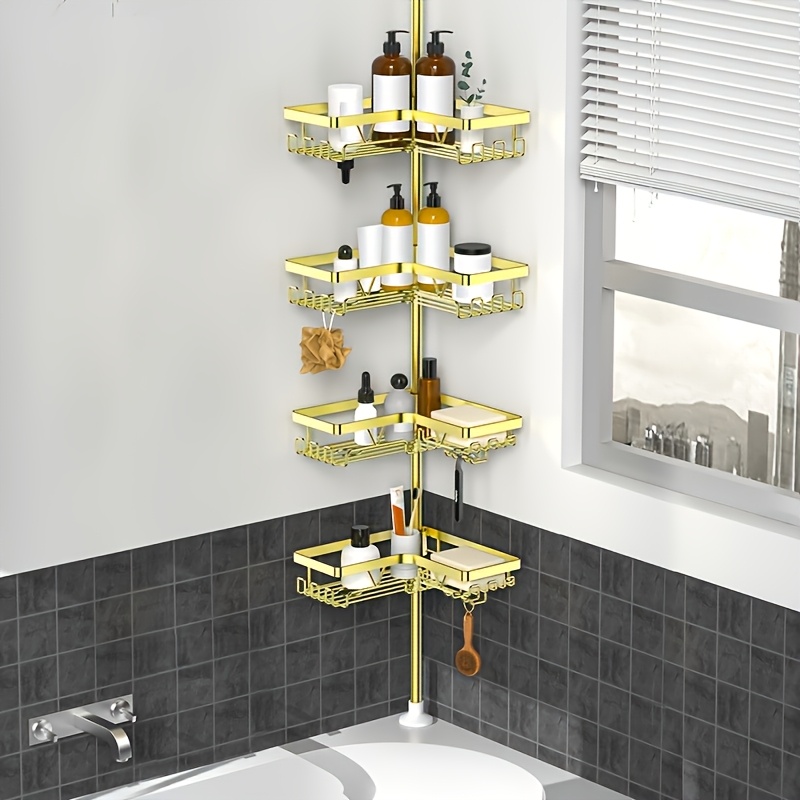 TEMU 1 Anti Rust Stainless Steel Corner Shower Rack, Heavy-duty Adjustable Pull Rod 63.5-289.56cm, Wall Mounted Bathroom Storage Rack, Suitable For