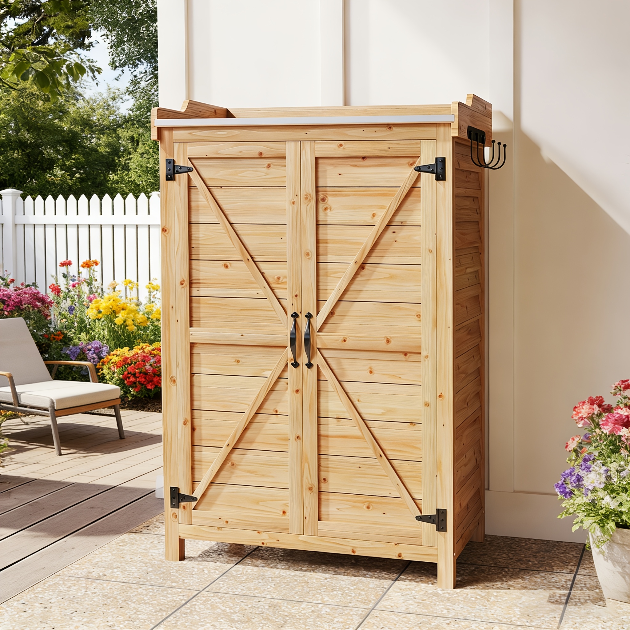 Image of Wooden Garden Storage Cabinet, Tool Shed, Tool Shed, Wooden Cabin, Single-slope Roof, Asphalt Window Panels, Natural Material 64 × 40 × 95cm Temporarily Detachable
