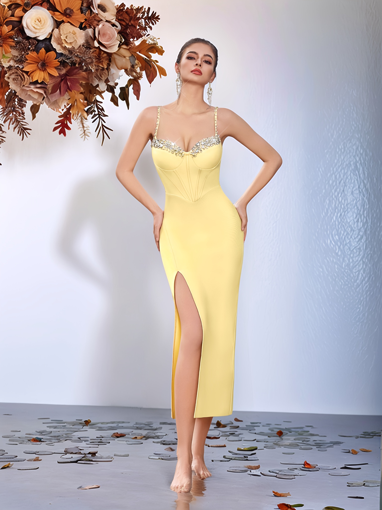 backless bandage dress yellow Lace-Up Maxi Bandage Dress Yellow