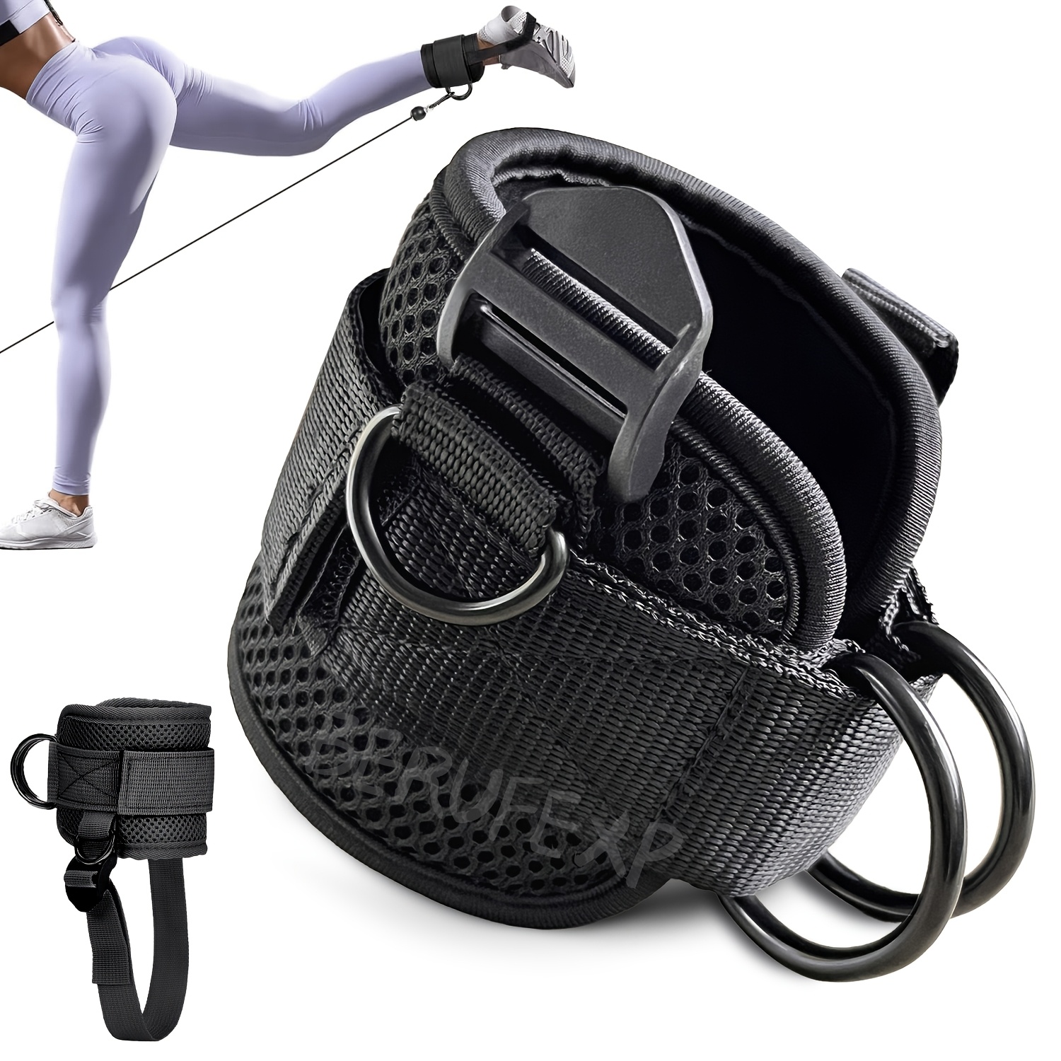 E-shop 2 Stk. Knöchelriemen für Seilzuggeräte, Fitnesszubehör, atmungsaktive Knöchelmanschetten mit D-Ringen & rutschfestem Design für Po-, Bein-,