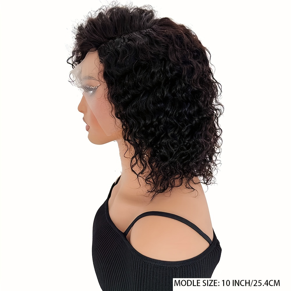chic short curly side part lace front wig brazilian human hair water wave style for women 200 density 13x4 t part details 3