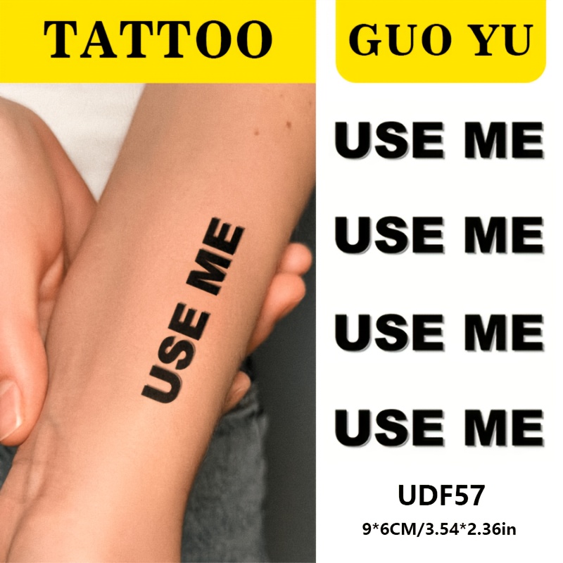TEMU Minimalist English "use Me" Tattoo Sticker - Simple Solid Black Text Design, Narrow And Long Strip Shape, Suitable For Wrists, Fingers, And