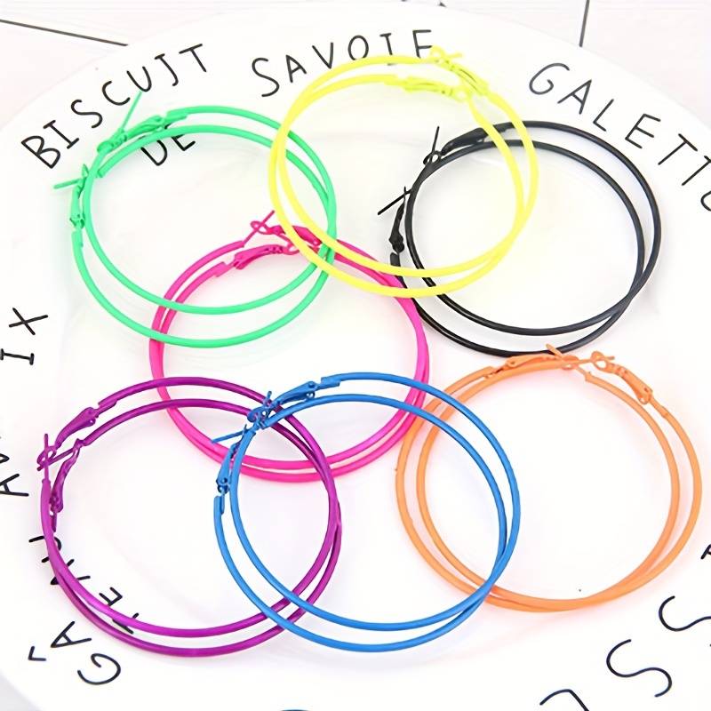 

7 Pairs Luminous Colorful Circle Design Hoop Earrings Iron Jewelry Vintage Bohemian Style, Perfect For Daily Casual Wear, Party Occasions, And Valentines Day Gifts