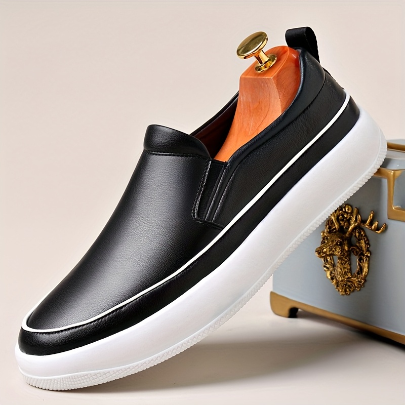 Men'S Plus Size Slip-On Loafers - Soft White Faux Upper, Non-Slip Rubber Sole, Black Stitching, Comfortable for Casual Attire & Vacation, Everyday Shoes | Neutral Shoe Look | Synthetic Cover Shoes, Dressy Shoes