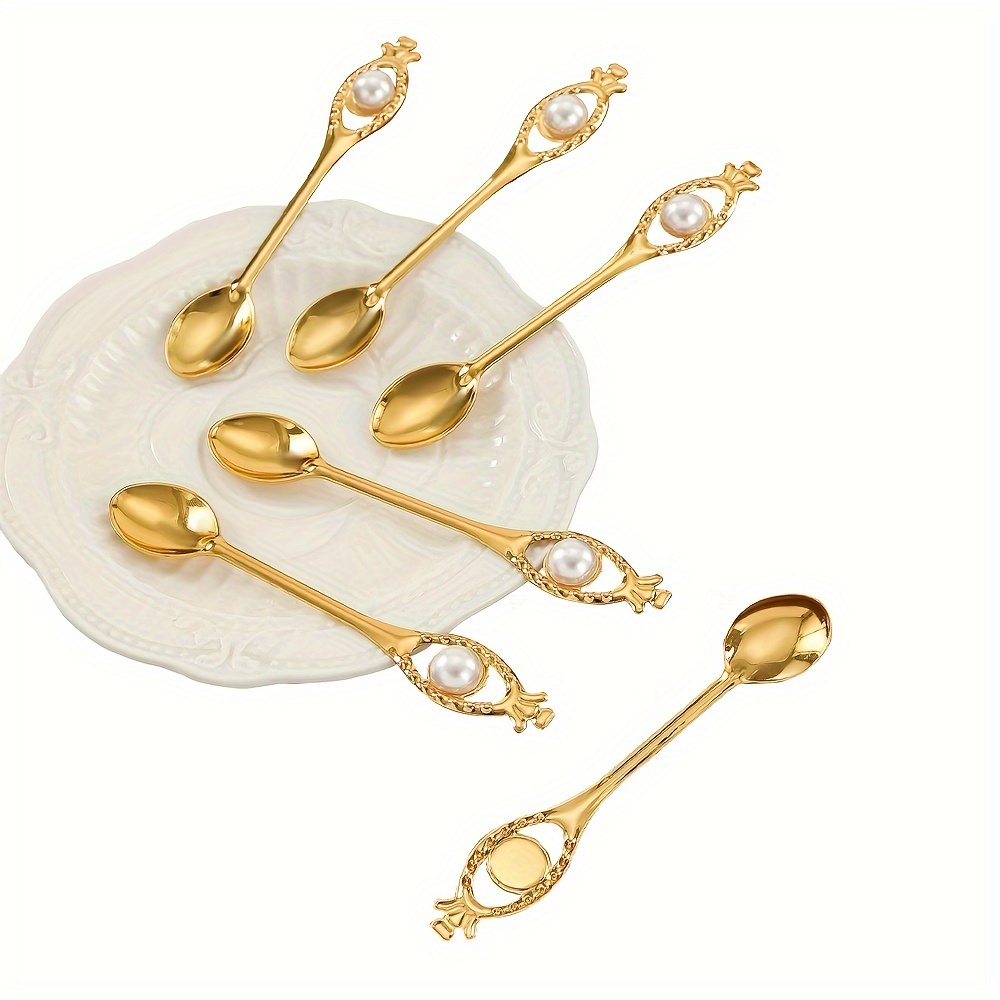 

6pcs Golden Pearl Metal Coffee Spoon, Dessert Spoon Tea Spoon, Suitable For Parties, Weddings, Restaurants, Cafes And More, Suitable For Cereal, Soup, Salad