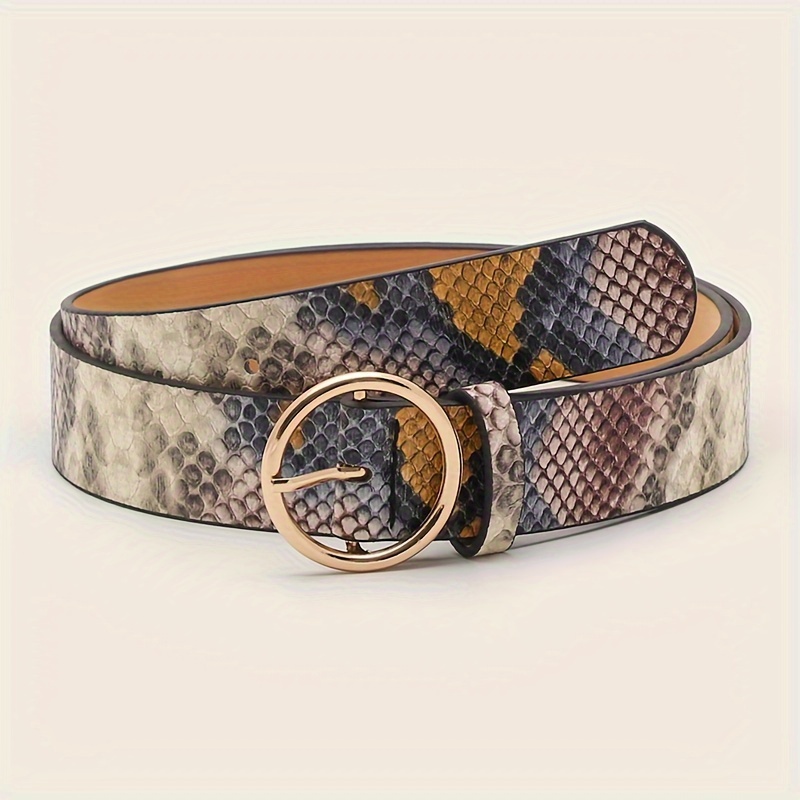 

Snake Pattern Pu Leather Belt Round Buckle Pin Buckle Small Faux Leather Belts Waist Seal Decorative