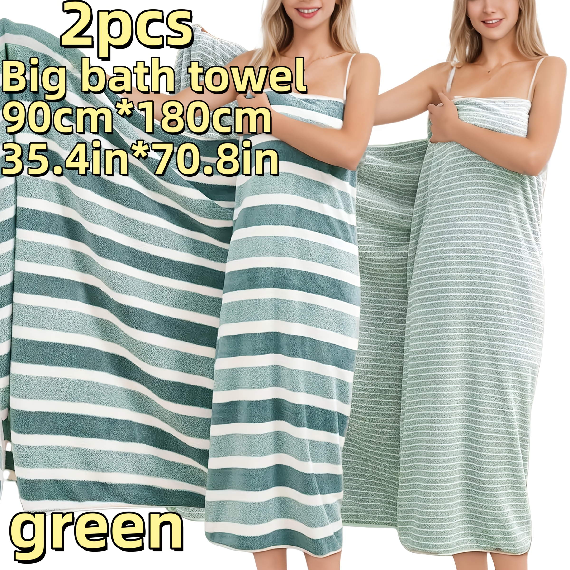 TEMU 2pcs Striped Jumbo Bath Towel Set, 35.4 X Inches, 100% Coral Fleece, Bathroom Couple Set, Durable Soft Absorbent Quick-dry, Suitable For Home,