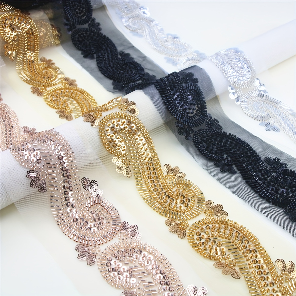 Mesh Sequin Bead Embroidery Heavy-Duty Lace for DIY Accessories