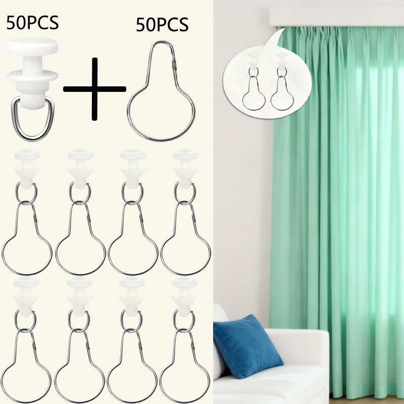 Image of 50pcs/100pcs Curtain Rings, Curtain Hooks, Track Curtain Hanging Rings, White Plastic Pulleys + Metal Gourd Rings - Designed With Precision, Durable