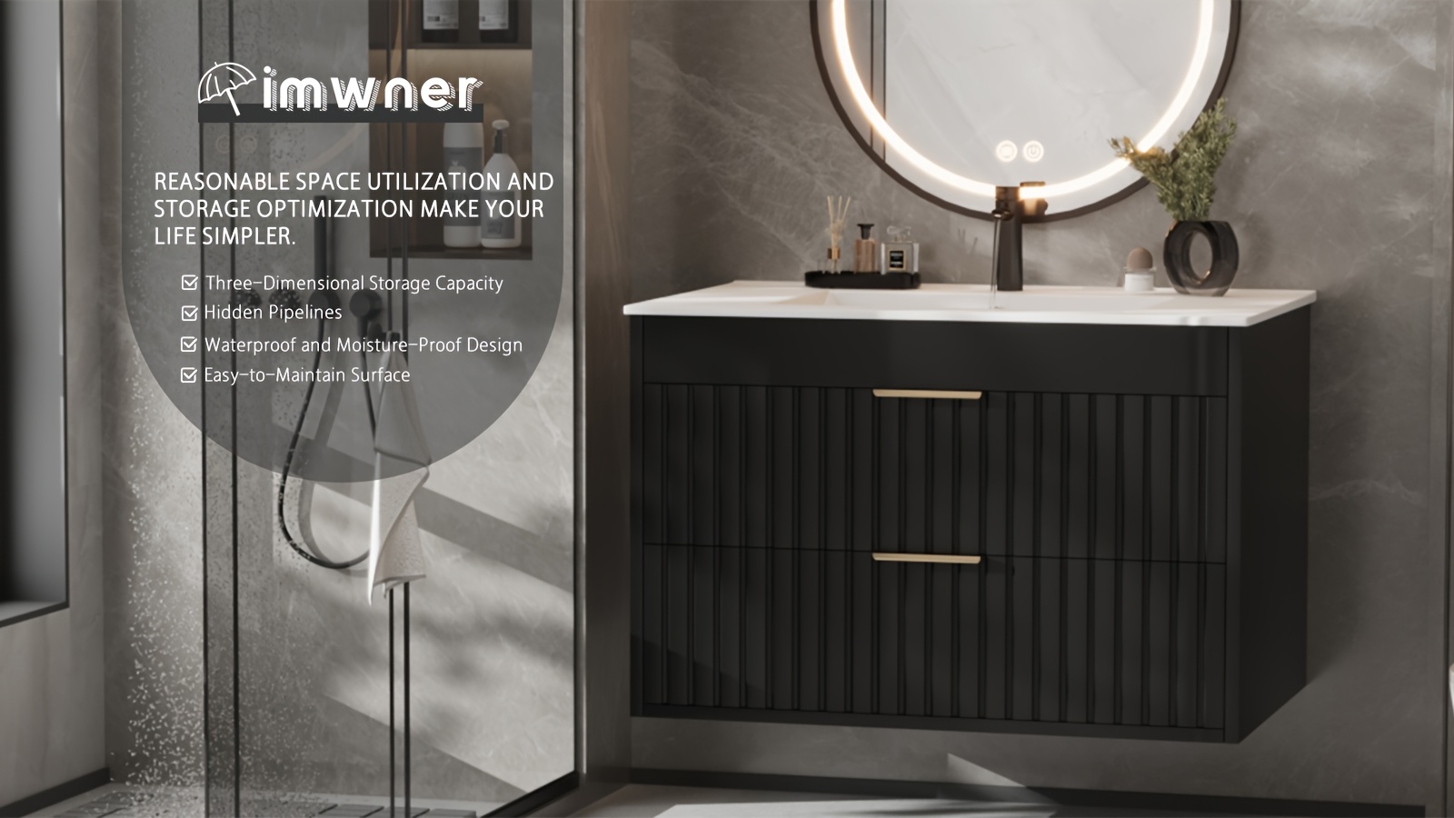 Wall Mounted Floating Bathroom Vanity - Modern Storage Cabinet with Ceramic Sink 19 Wall Mounted Floating Bathroom Vanity Interior