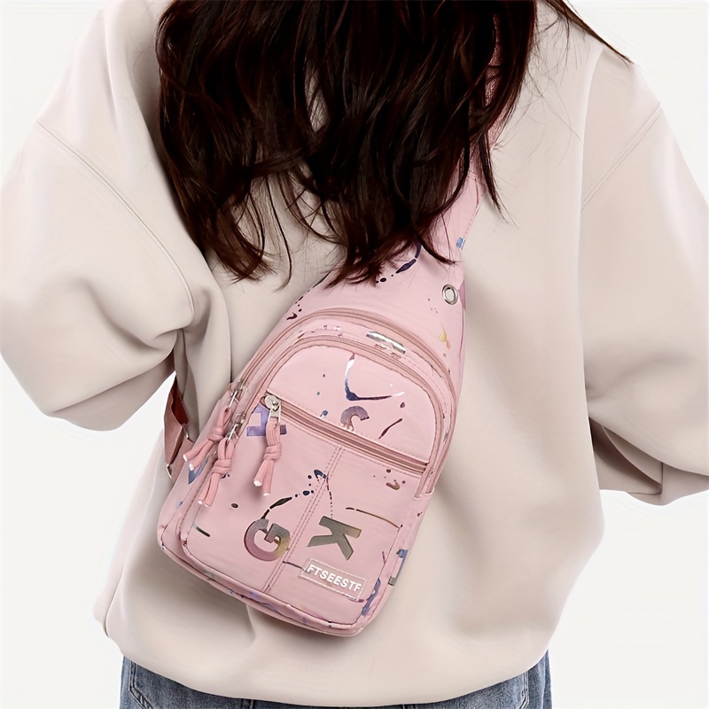Bolsa Estilo Cruzado Ligera Y Elegante Para Mujer, Mochila Cruzada Deportiva Informal Con Correa Ajustable, Cierre De Cremallera, Forro De Poliéster, Material De Tela Oxford, Lavable A Mano, De Color Negro, Rosa Brillante, Lavanda