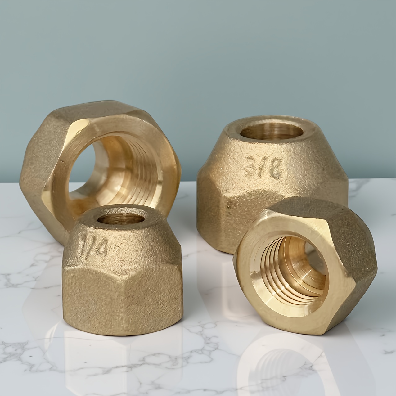 4pcs Heavy-duty Brass Ac & Refrigeration Fittings - 1/4", 3/8" Sizes, Durable Copper Tube Nuts With Hexagonal Socket For Hvac Performance, Hvac Components