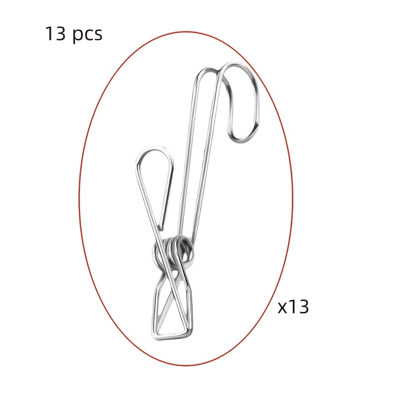 TEMU 13pcs, Stainless Steel Clips With Hanging Hooks, Made Of Durable And Rust Proof Stainless Steel Material, Suitable For Hanging And Storing In