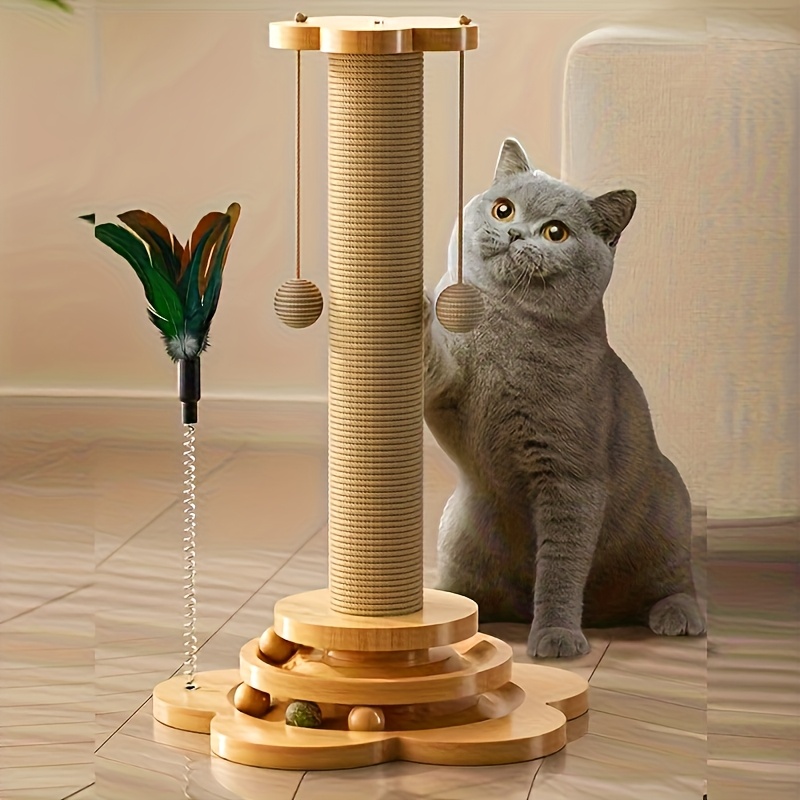 

1pc Hardwood Cat Scratching - Interactive , - & Sisal Stand For