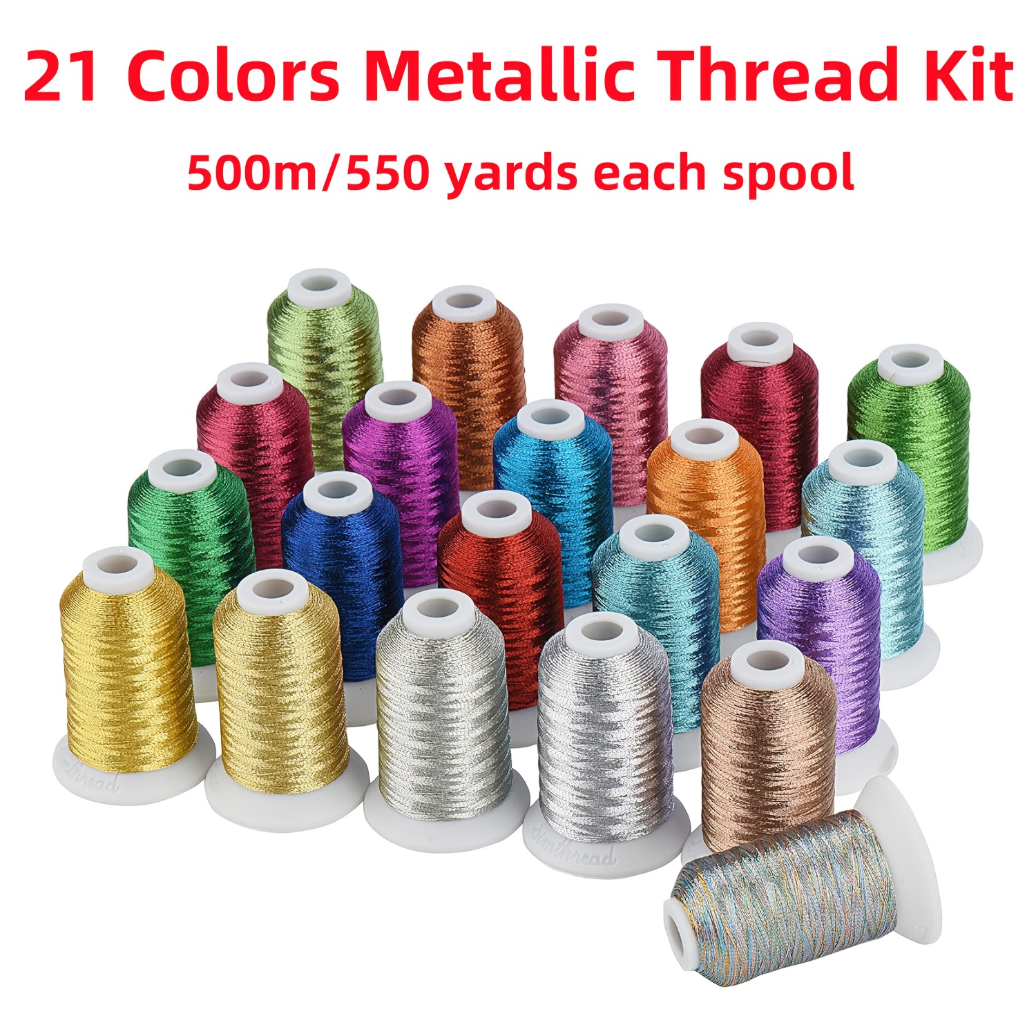 

Metallic Embroidery Machine Thread Kit, 21 Colors, 500m (550y) Polyester For Embroidery And Decorative Sewing, Machine Thread Kit