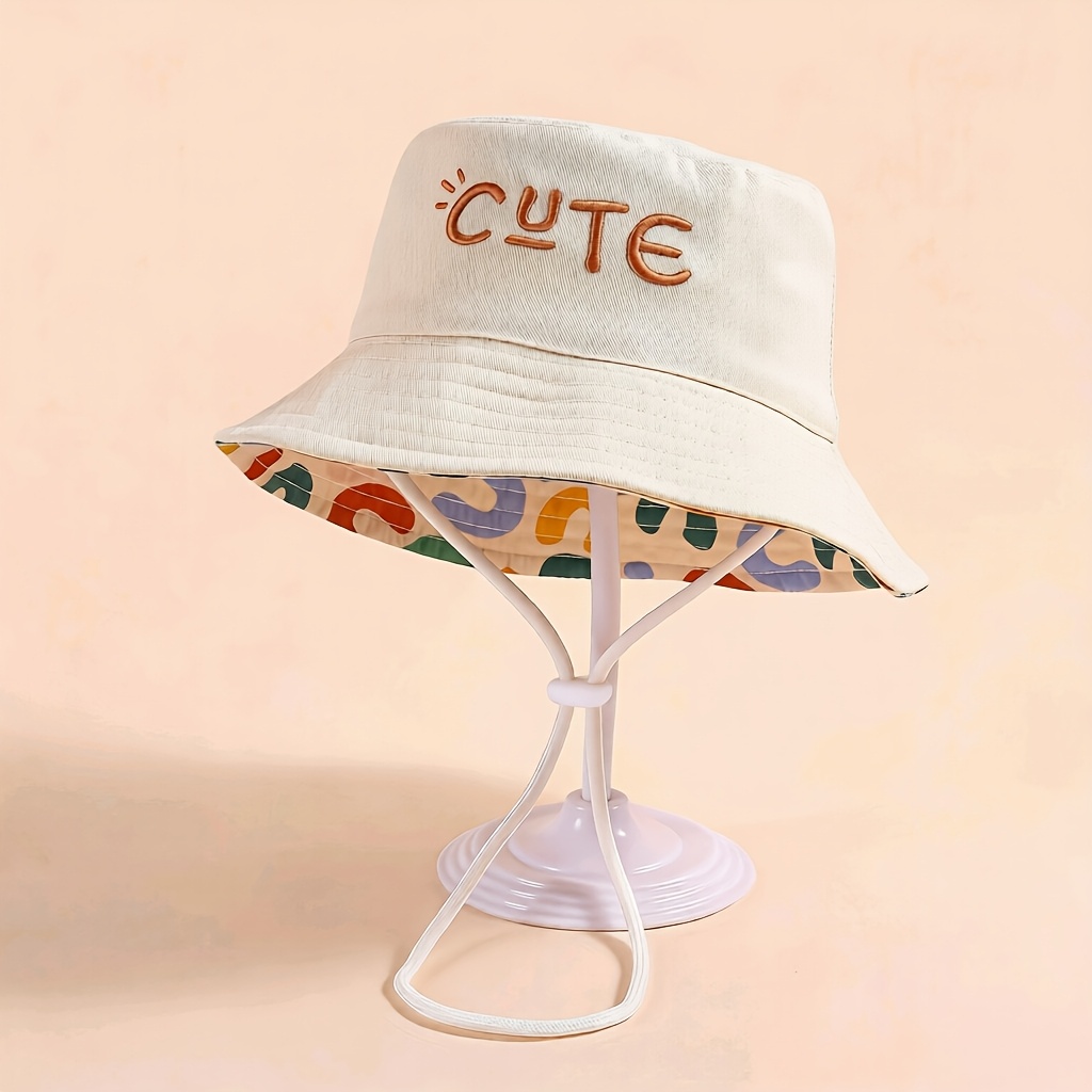 Image of Adorable Letter-embroidered Hat, Breathable With A Drawstring, Wide-brimmed Bucket Hat, Suitable For Outdoor Activities For Children -9, Boys And Girls