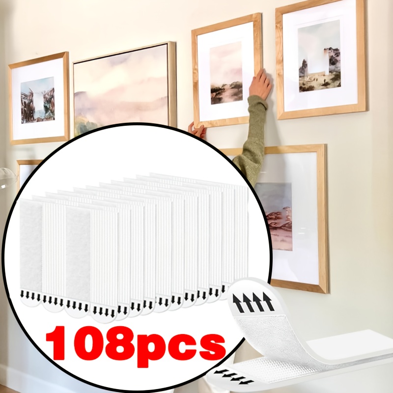 E-shop 108 Stück Hängeleisten ohne Bohren | Geeignet für Fotos, Rahmen, Regale | Doppelseitige, ablösbare Haken mit wasserfestem Klebstoff, einfache
