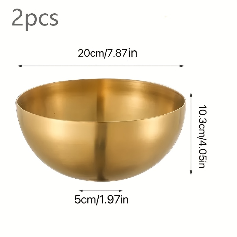 2pcs Golden Stainless Steel Mixing Bowls Set - Durable, Shatterproof, Multipurpose Round Bowls For Salad, Dessert, Rice, Pasta - Ideal For Home, Parties, Weddings, Holidays - Rust Resistant