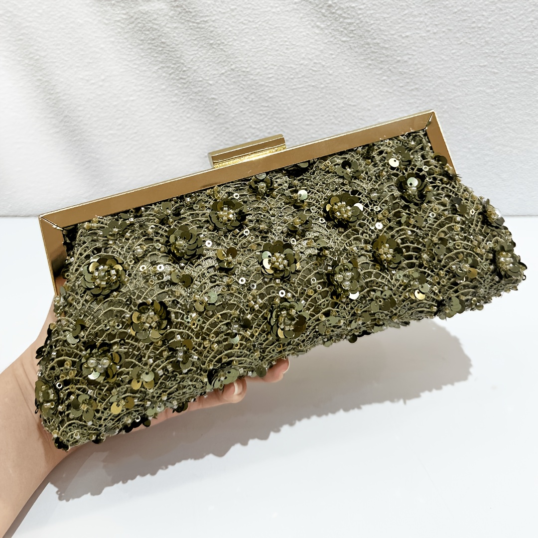 TEMU 1pc Beaded Evening Clutch, Vintage Floral Handheld Wedding Purse, Ladies Formal Prom Banquet Dinner Crossbody Bag