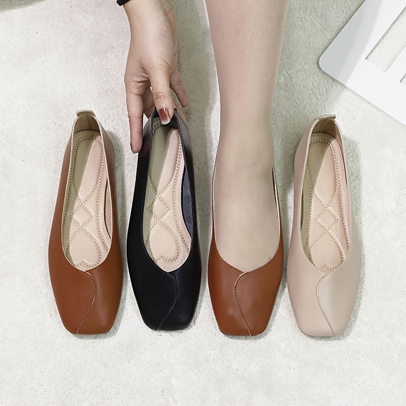 Women's Lightweight Slip-On Square Toe Ballet Flats with Ankle Strap  Comfortable Casual Shoes for Wide Feet Plus Size Cover Upper TPR Sole