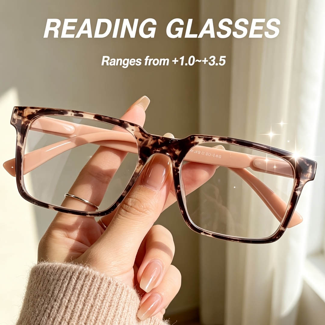 Pink Tortoiseshell Square Reading Glasses with Black Diamond Pattern Case