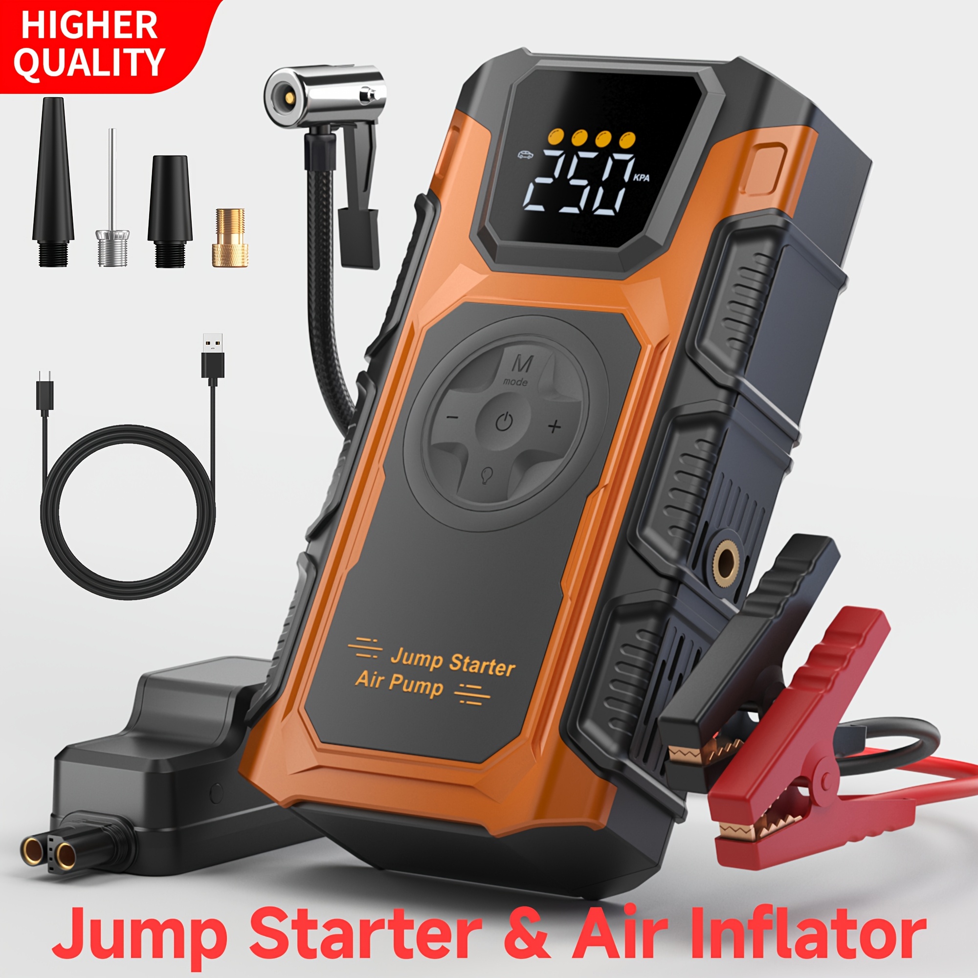 TEMU Car Battery Jump Starter, 12000a Jump Starter With Air Compressor 12v Pack, Battery Booster, Jump Box, Portable Charger And Jumper Cables For