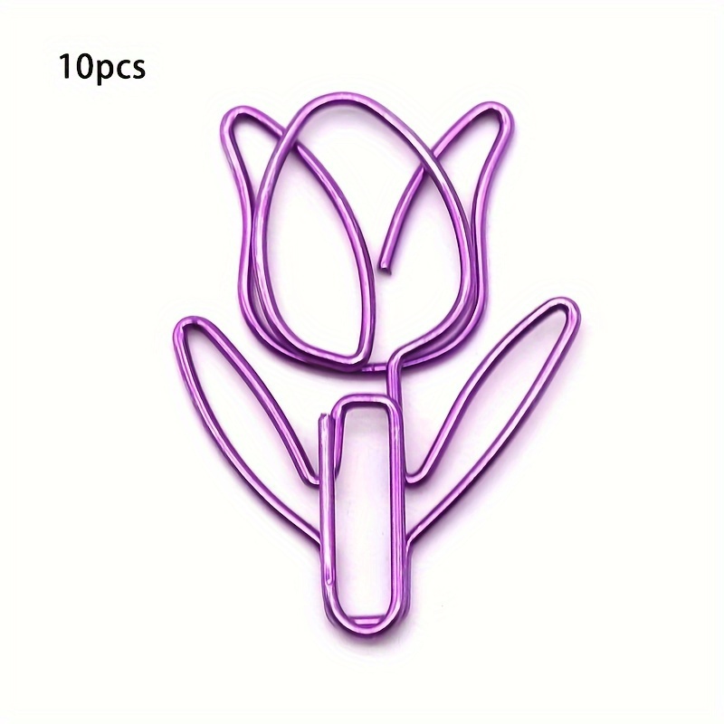 10pcs Vibrant Tulip-shaped Metal Paper Clips - Multicolor , Durable Iron, Ideal For Office Document Organization & Classification, Includes Purple Flower Shapes