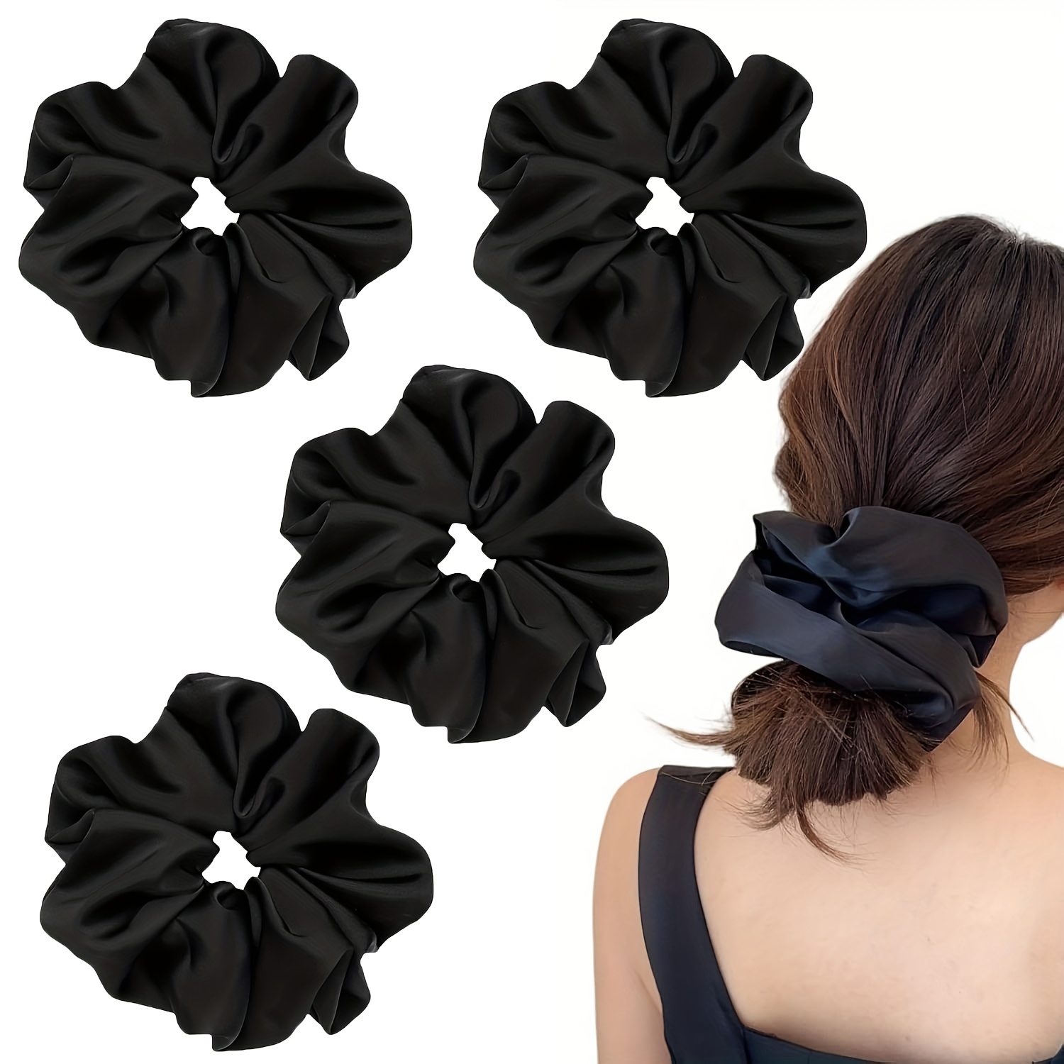 TEMU 4pcs Jumbo Satin Scrunchies For Women 18cm Super Large Oversize Scrunchies For Thick Hair Ties Hair Ornament