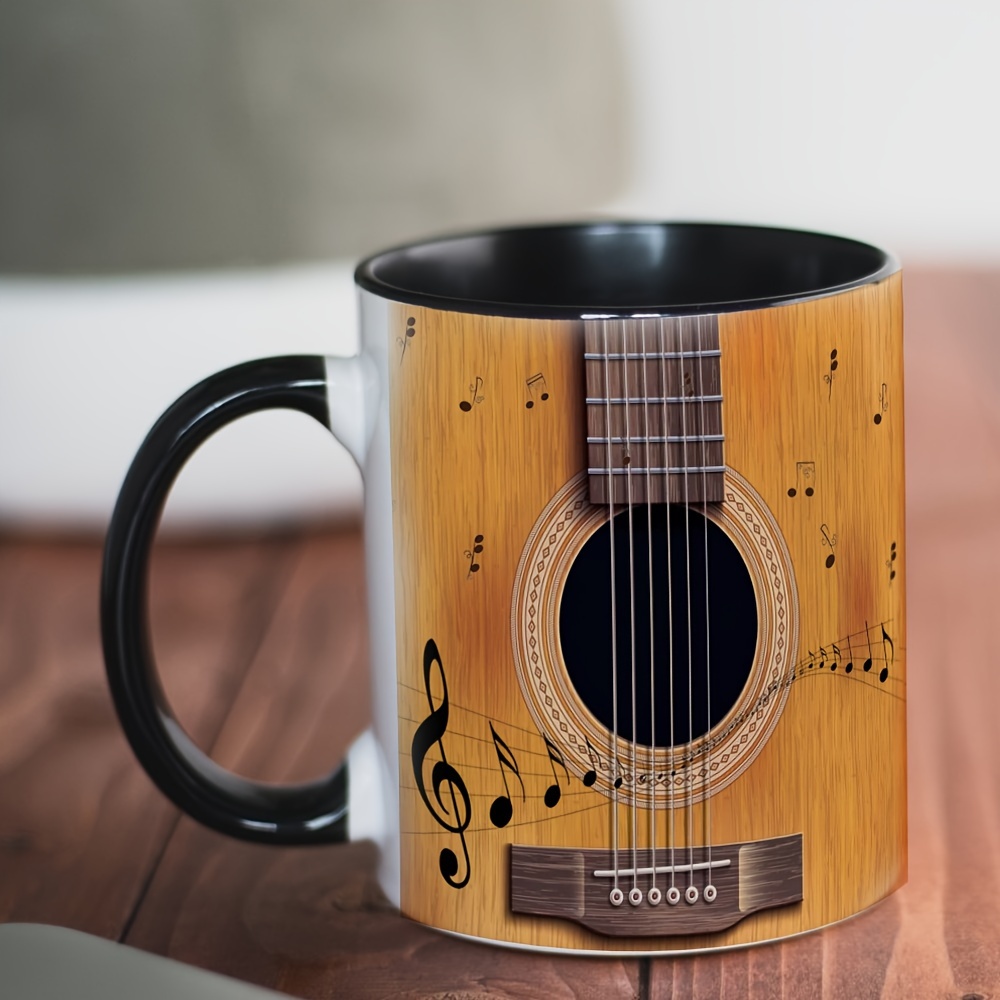 

1pc, Guitar Pattern Coffee Mug, Ceramic Coffee Cups, Water Cups, Summer Winter Drinkware, Birthday Gifts, Holiday Gifts