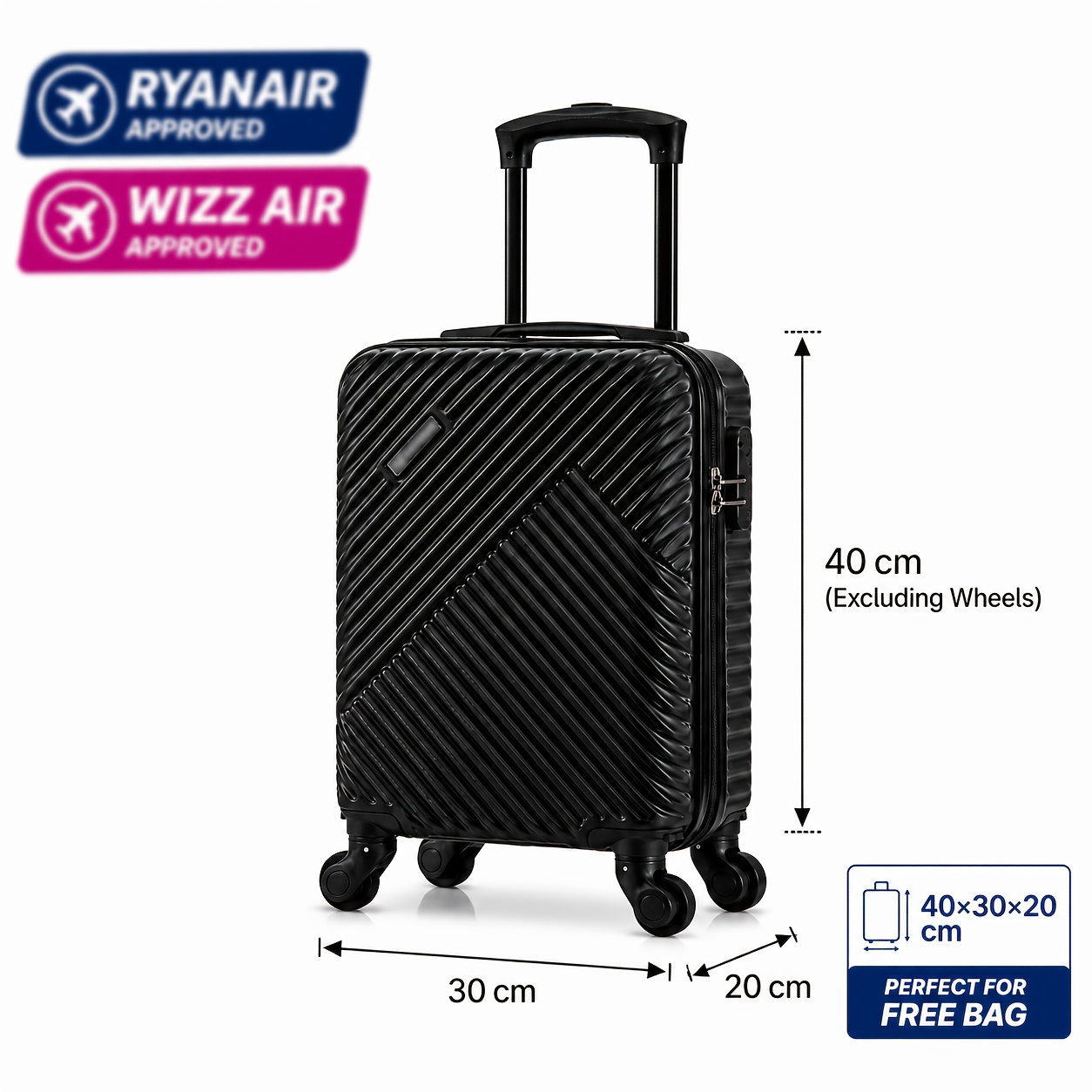 TEMU Ryanair, Budget Airline, Eu Regulations 40x30x20cm Fresh And Suitcase, With Detachable Wheels, Telescopic , Spring 360-degree Rotating Wheels,