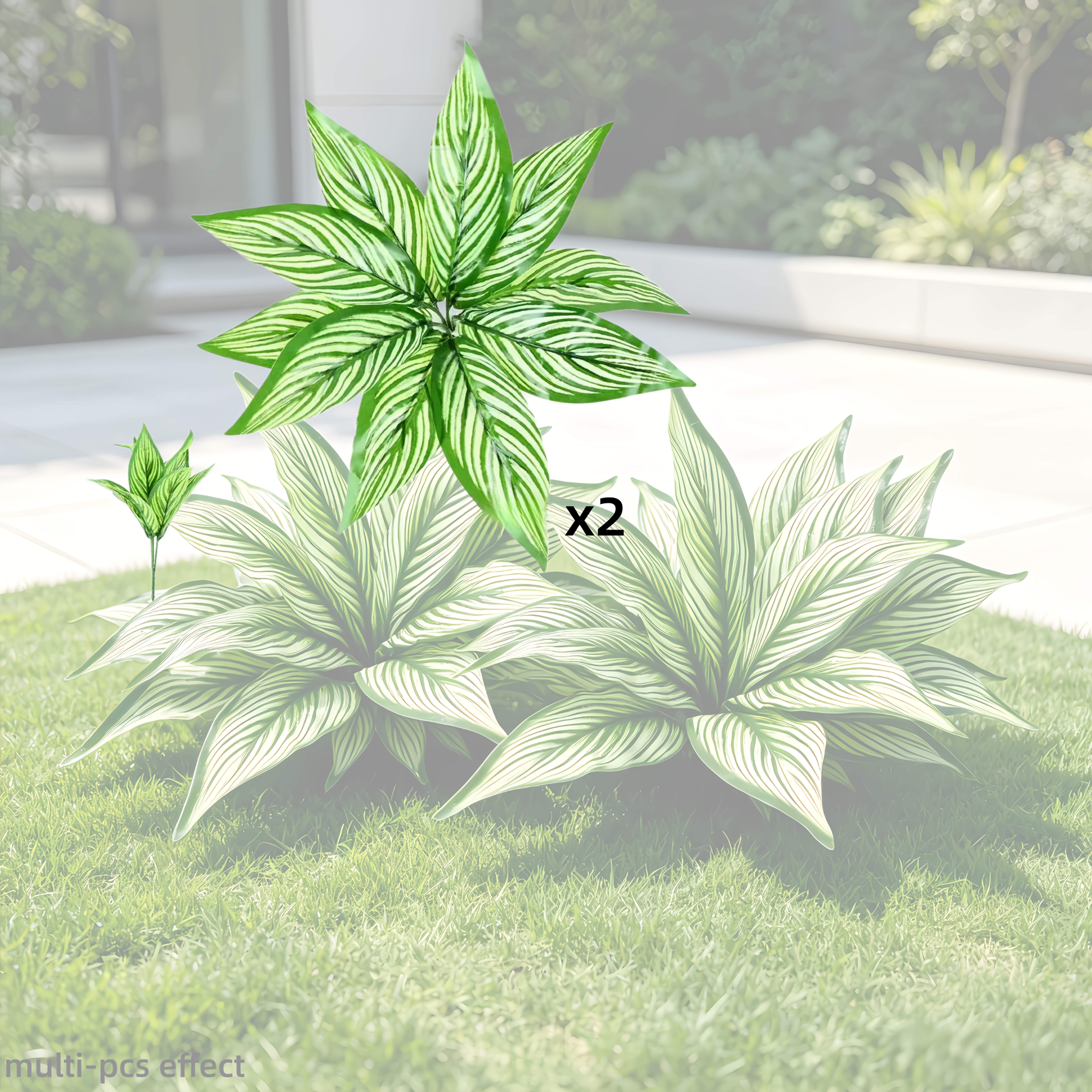 TEMU 2pcs Artificial , Realistic Indoor/outdoor Faux Plants With Plastic Leaves, Faux Light Green White Veined Bush - Low-maintenance Fake Flower