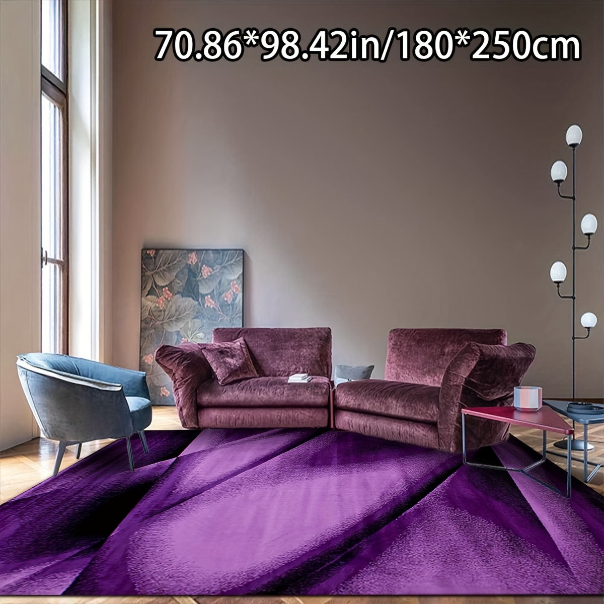 TEMU 1pc Luxury Purple Velvet Area Mat With Golden Diamond Pattern - 78.74" X 118.11", Non-slip Backing, Machine Washable, Perfect For Living Room,