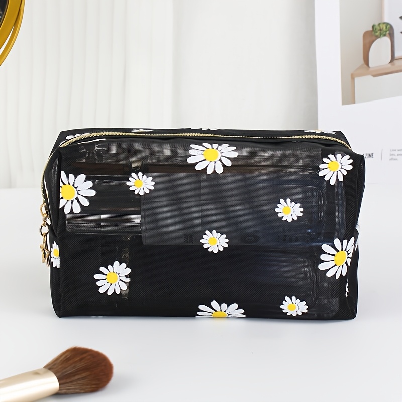 Makeup Bag, Fashionable And Cute Daisy Print Storage Pouch, Suitable For Daily Use