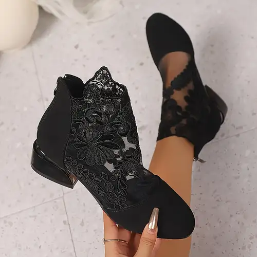 black dress boots low heel Allurenana Women's Ankle Comfortable Chunky Boot Mid-Calf Fashion Pointed Toe Heel Leather Booties for Women 2.5 Inch US5 A super practical Women'S Black Lace Mesh Ankle