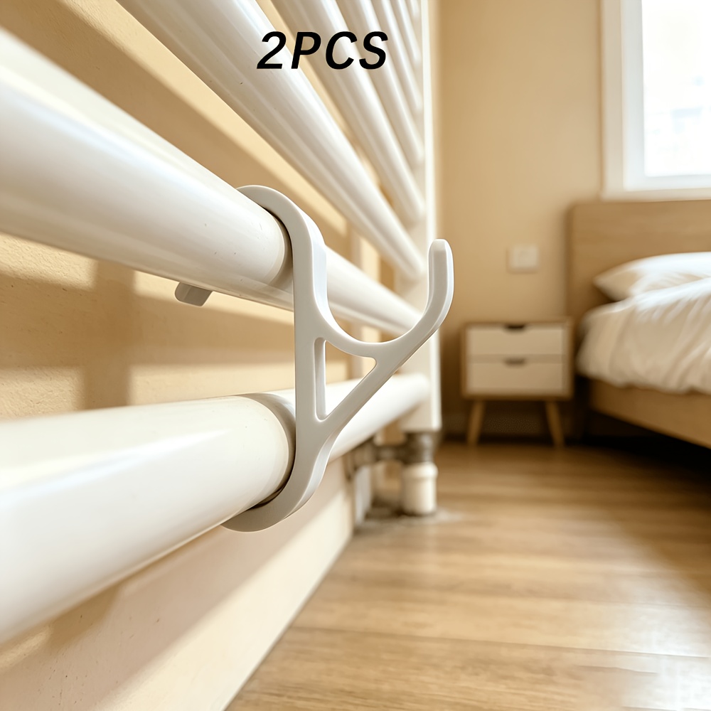 TEMU 2pcs No-drill Radiator Hooks Suitable For Bathroom Towel & Clothes Hanging, Wall-mounted Plastic Hangers With Adhesive/screw-free Installation,