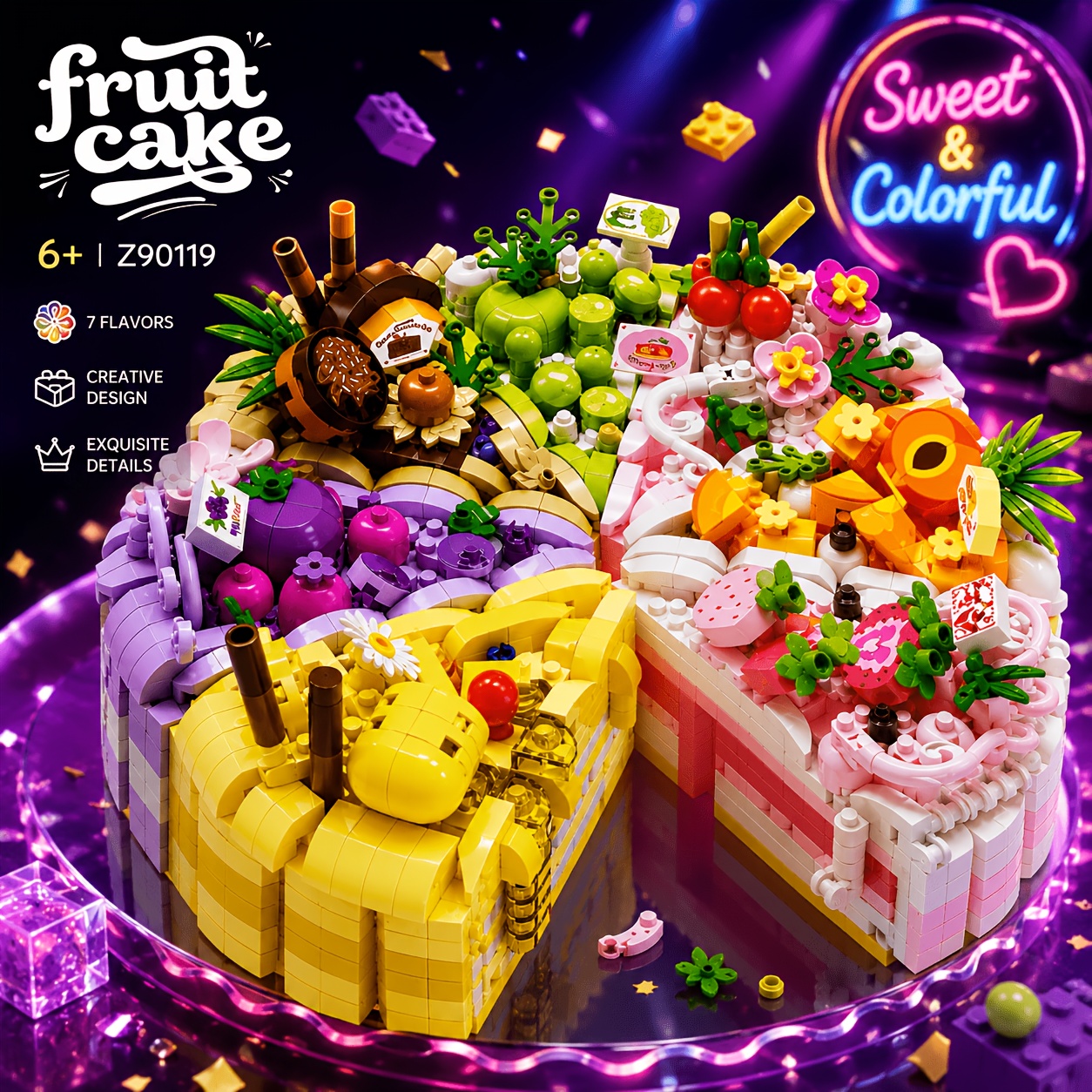TEMU Bloques de Construcción para Pastel de Frutas, de , Adorno de Postre, Juguete de Rompecabezas para Decoración de Mesa de Mesa , Diseño de