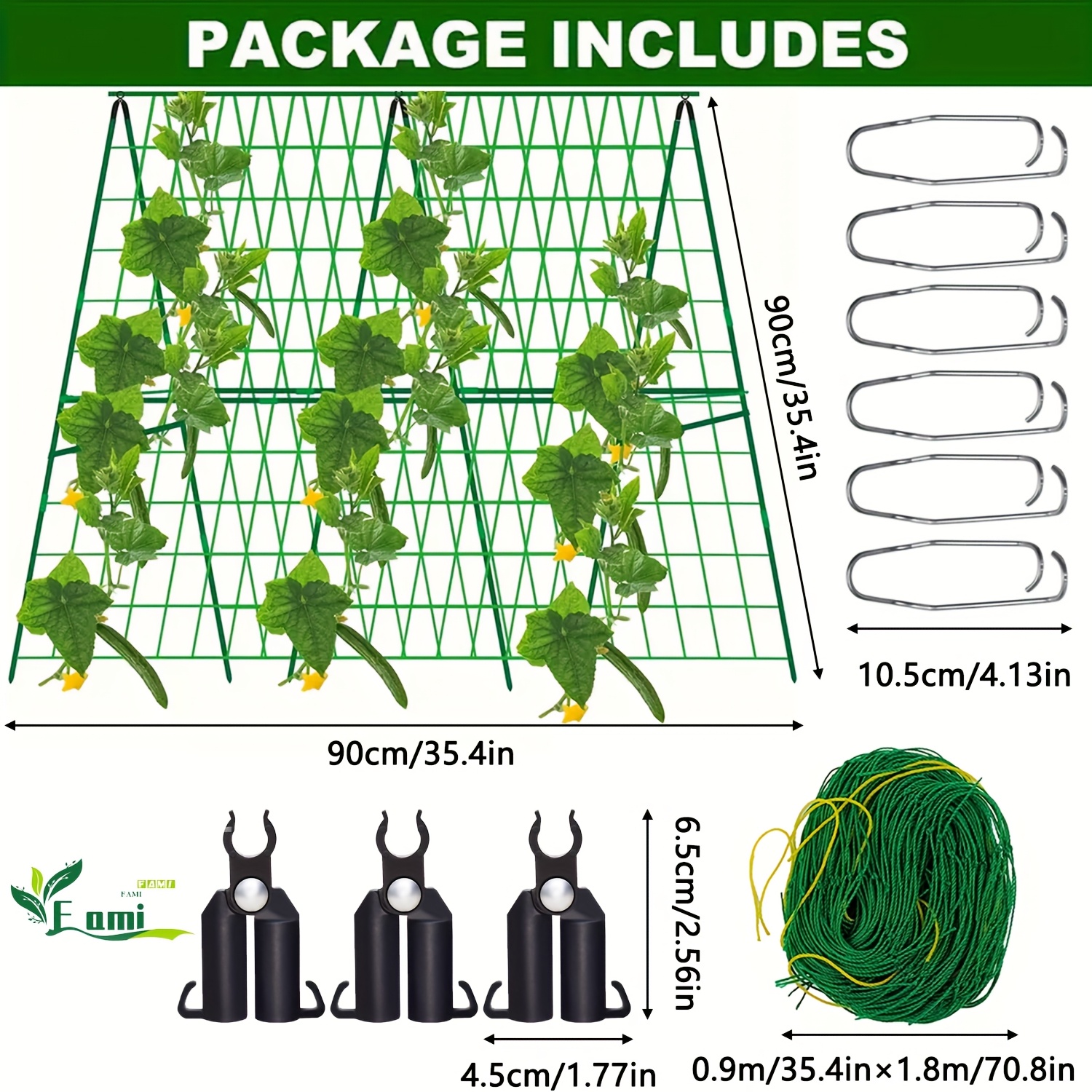 TEMU 18/19pcs Plant Support Frame With Trellis Netting - Adjustable 35.4 Inch Cucumber Trellis Kit For Tomatoes, Pumpkins, Zucchinas, Peas, Grapes,