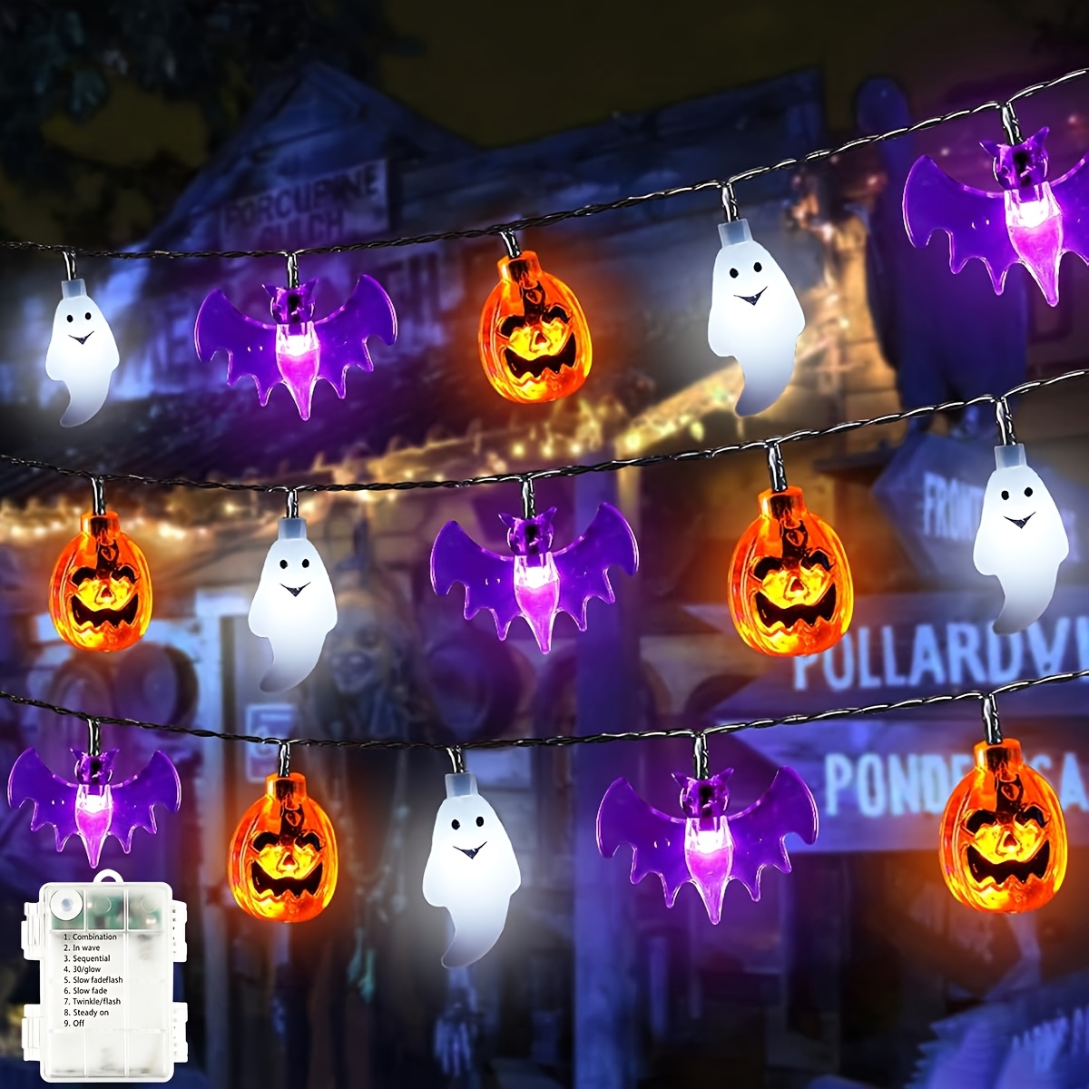 TEMU 22ft 30 Led Halloween String Lights, Pumpkin Bat Shaped Battery Powered Fairy Lights, 8 Timer Twinkle Lights For Indoor Halloween Party Decor