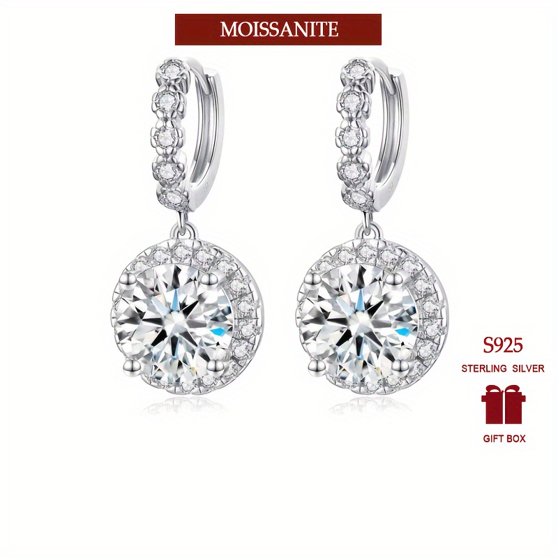 

925 Sterling Silver Drop Earrings Inlaid Moissanite (1ct/2ct*2pcs) Engagement, Wedding Jewelry Hypoallergenic Earrings High Quality Gift For Her With Gift Box