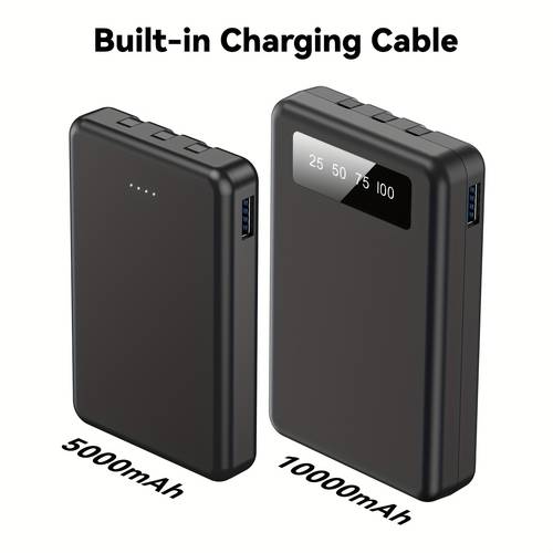portable power bank lightweight and compact 5000mah 10000mah mini version with built in cable can charge 4 devices simultaneously with type c input led indicator remaining capacity easy to carry with built in usb c