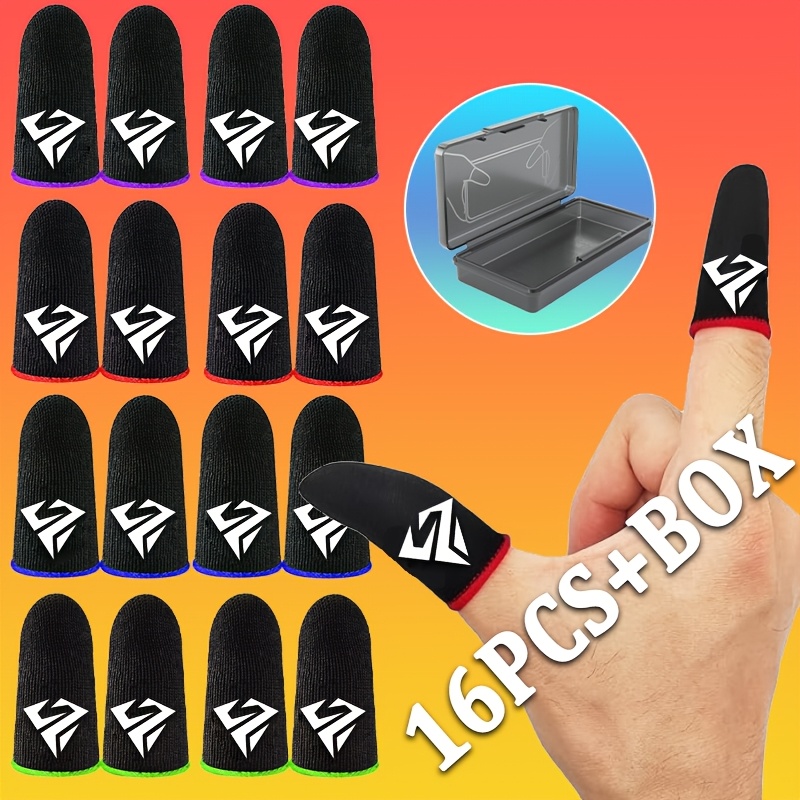 Image of [16pcs+box] 16pcs Gaming Finger Gloves With Box, Anti-sweat And Anti-slip Touch Screen Finger Gloves For Players, 24-hour Breathable Gaming Finger Gloves, Super Cost-effective