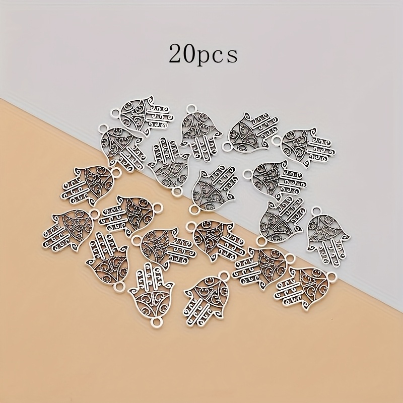 TEMU 20 Stück hohle Handflächen-Anhänger aus Zinklegierung, versilbert, geeignet für die Herstellung von Armbändern, Ohrringen und Halsketten.