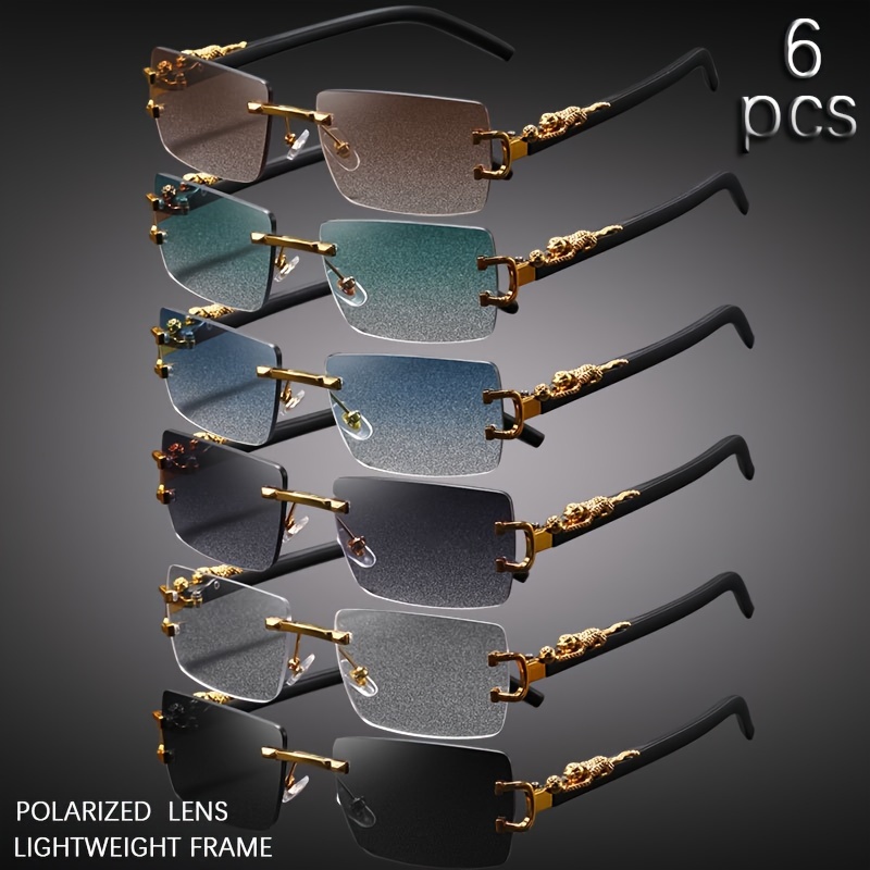 

6pcs Yi Yan Fashion Fashion Glasses For - Rimless Square Frame With Leopard Detail, Running, Fishing & Outdoor Activities