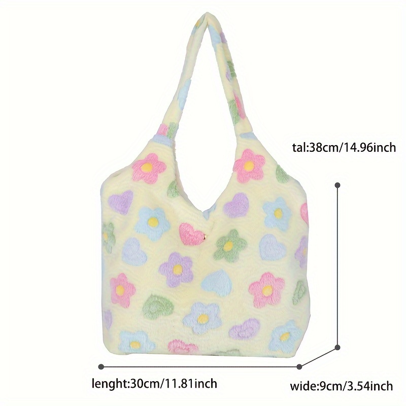 Love Flower Plush Bag Winter Cute Sweet Shoulder Temperament Tote Bag