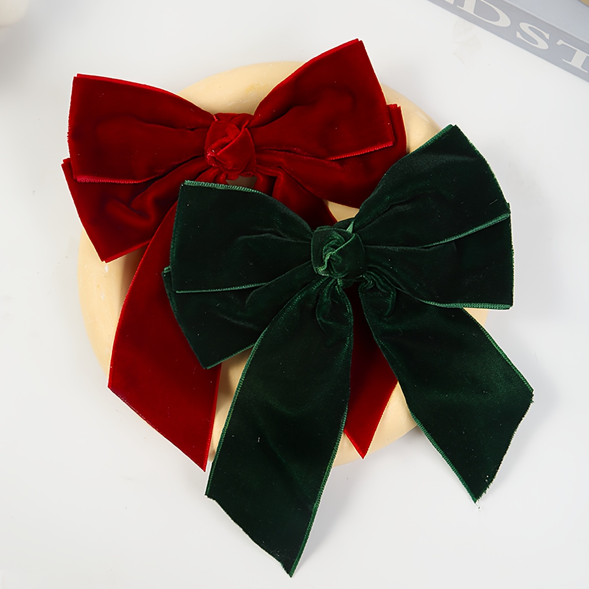 

-chic Velvet Bow Hair Clips Set - Vintage Style Solid Color Barrettes For Women & Girls, Casual Streetwear & Christmas Parties, Polyester, Hair Accessories, Gift, Best For Christmas