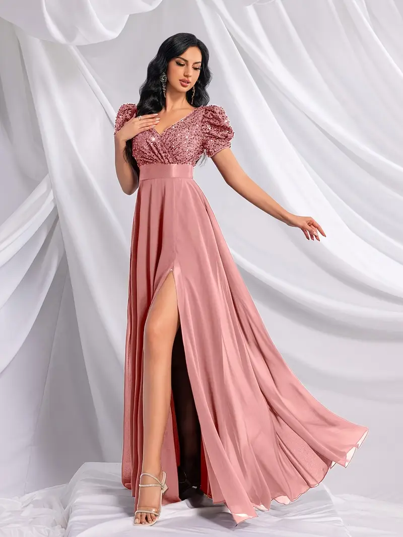 sequin chiffon bridesmaid dresses Wedtrend Women Glitter Bridesmaid Dress with Slit Grey Green A-Line Sequin Chiffon Long Evening Dress, Grey Green / US16W