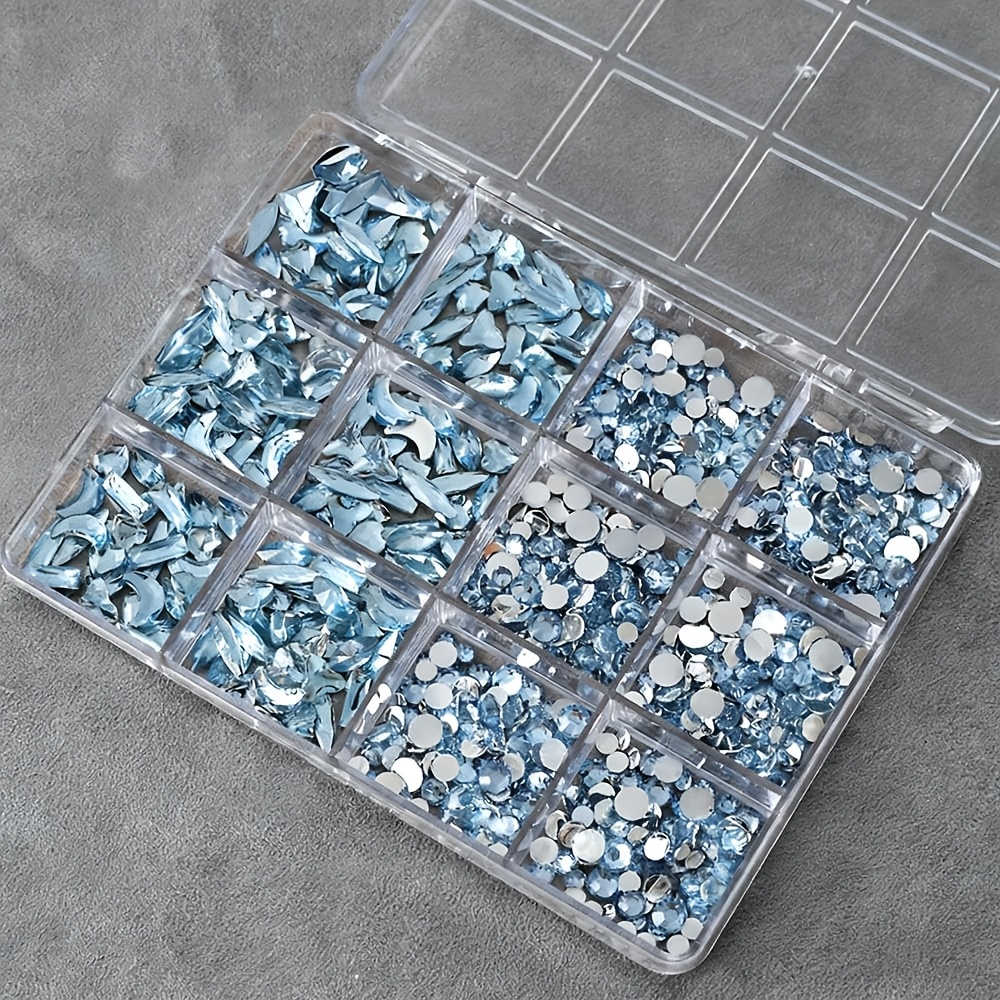 TEMU Ensemble de strass pour ongles à 12 grilles, perles à dos plat multi- et tailles, , strass 3D pour manucure, artisanat et fabrication de bijoux