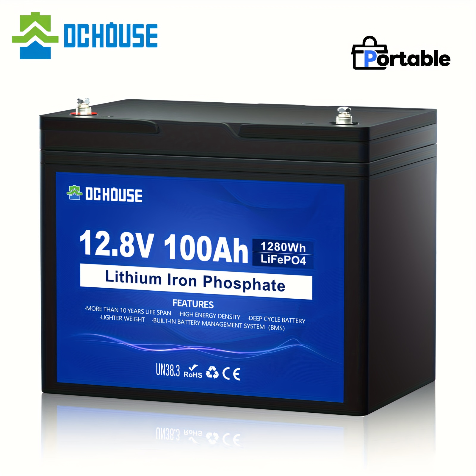 12v 100ah lifepo4 battery, built-in 100a bms, max.1280wh lithium
